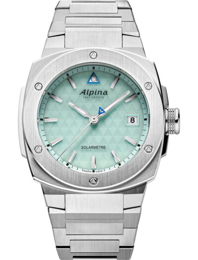 Alpina wristwatch with stainless steel case and bracelet and light green dial