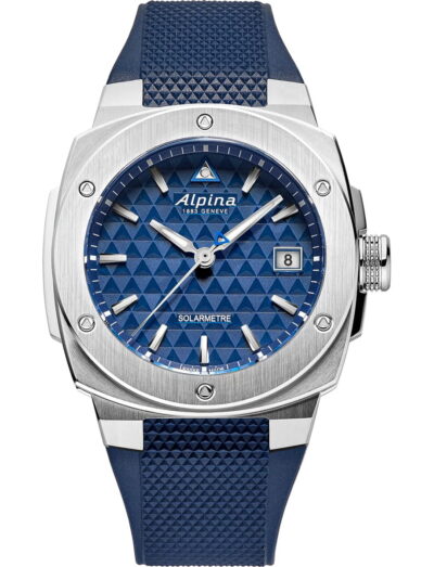 Alpina wristwatch with stainless steel case, blue dial and blue rubber strap