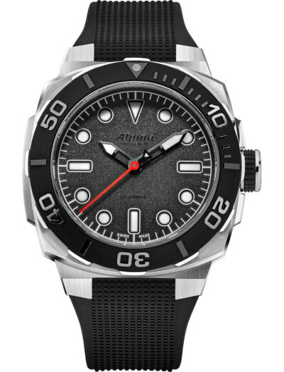 Alpina wristwatch with stainless steel case, grey dial and black rubber strap