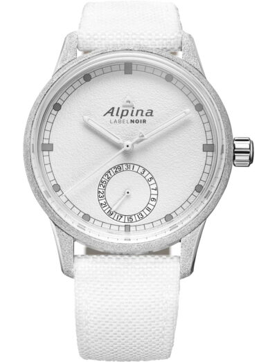 Alpina wristwatch with stainless steel case, white dial and white textile strap