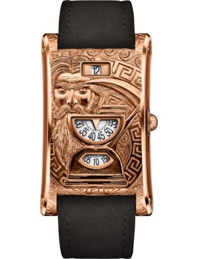 Chronoswiss Neo Digiteur Chronos wristwatch with 5n gold case and dial, and black nubuck leather.