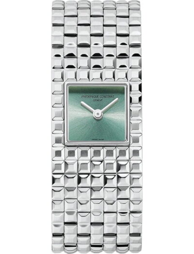 Frederique Constant Manchette wristwatch with stainless steel case and bracelet, and mint green dial.