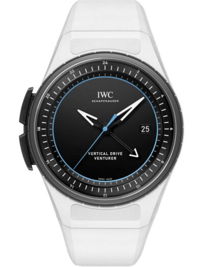 IWC Pilot's Venturer Vertical Drive wristwatch with ceramic case, black dial, and white rubber strap. | Feldmar Watch Co. IWC Pilot's Venturer Vertical Drive wristwatch with ceramic case, black dial, and white rubber strap.