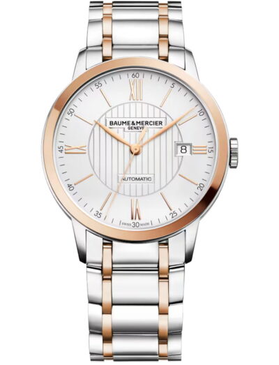 Baume & Mercier wristwatch with steel and 18k pink gold capped steel case and bracelet and silver dial
