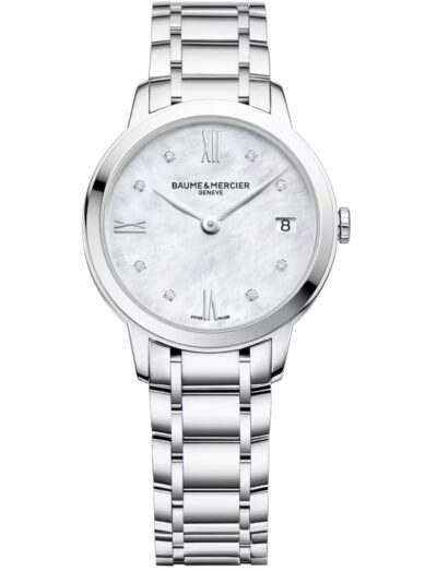 Baume & Mercier wristwatch with stainless steel case and bracelet and white dial