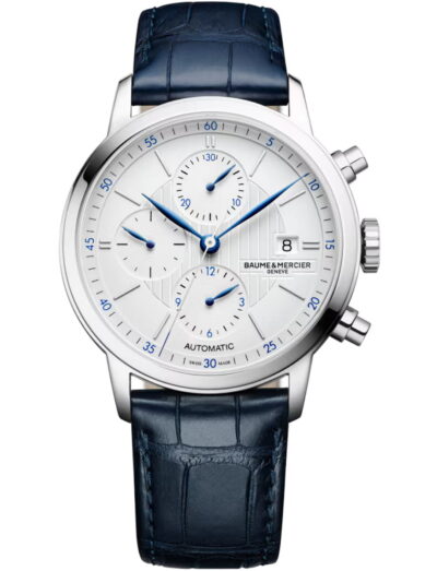 Baume & Mercier wristwatch with stainless steel case, silver dial and alligator leather strap