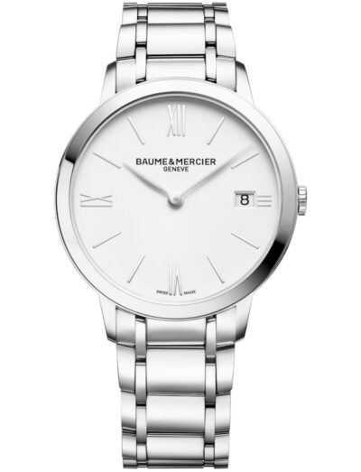 Baume & Mercier wristwatch with stainless steel case and bracelet and white dial