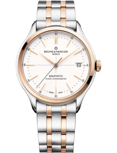 Baume & Mercier wristwatch with steel and steel pink gold capped case and bracelet and warm-white dial