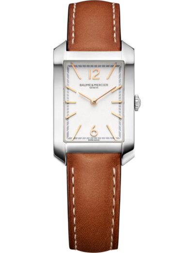 Baume & Mercier wristwatch with stainless steel case, grey dial and calfskin leather strap