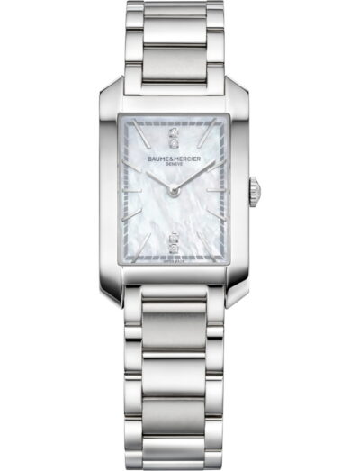 Baume & Mercier wristwatch with stainless steel case and bracelet and white mother of pearl dial