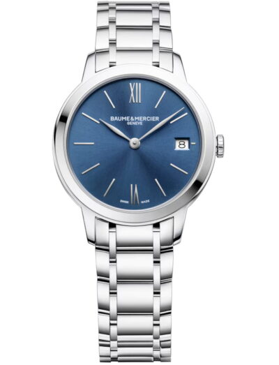 Baume & Mercier wristwatch with stainless steel case and bracelet and blue dial