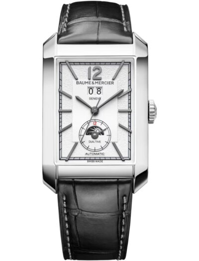 Baume & Mercier wristwatch with stainless steel case, grey dial and black calf leather strap | Feldmar Watch Co. Baume & Mercier wristwatch with stainless steel case, grey dial and black calf leather strap