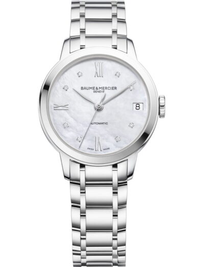 Baume & Mercier wristwatch with stainless steel case and bracelet and mother of pearl dial