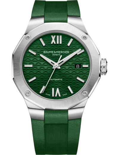 Baume & Mercier wristwatch with stainless steel case, green dial and green rubber strap