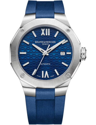 Baume & Mercier wristwatch with stainless steel case, blue dial and blue rubber strap