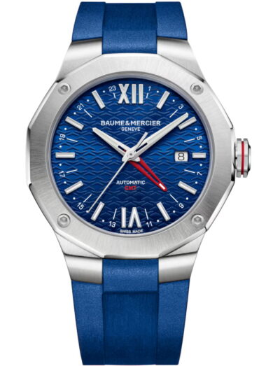 Baume & Mercier wristwatch with stainless steel case, blue dial and blue rubber strap
