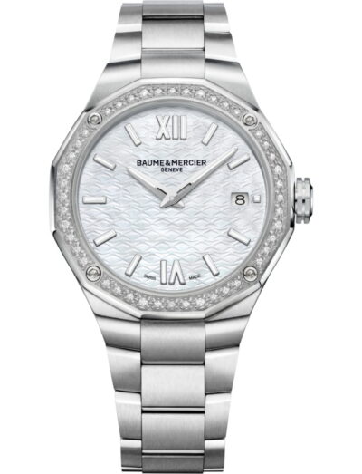 Baume & Mercier wristwatch with stainless steel case and bracelet and white mother of pearl dial
