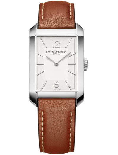Baume & Mercier wristwatch with stainless steel case, grey dial and calfskin leather strap