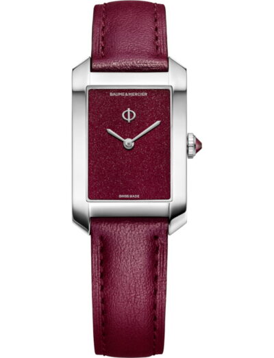 Baume & Mercier wristwatch with stainless steel case, purple dial and calfskin leather strap | Feldmar Watch Co. Baume & Mercier wristwatch with stainless steel case, purple dial and calfskin leather strap