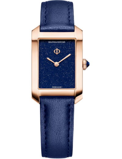 Baume & Mercier wristwatch with 18k pink gold case, blue dial and blue calfskin leather strap