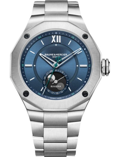 Baume & Mercier wristwatch with stainless steel case and bracelet and blue dial