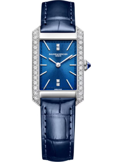 Baume & Mercier wristwatch with stainless steel case, blue dial and blue alligator strap