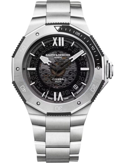 Baume & Mercier wristwatch with stainless steel case and bracelet and black dial