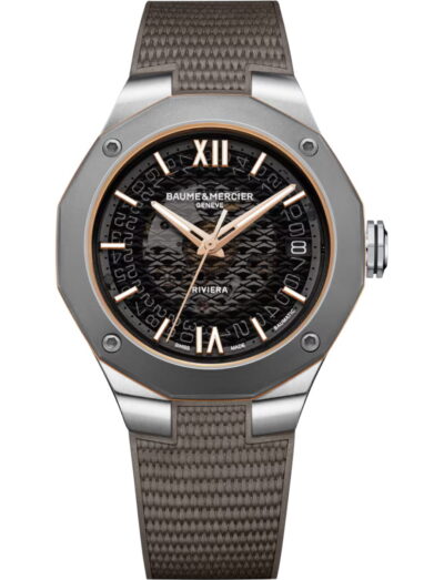 Baume & Mercier wristwatch with stainless steel and titanium case, grey dial and rubber strap