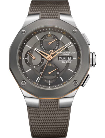 Baume & Mercier wristwatch with stainless steel case, grey dial and grey rubber strap