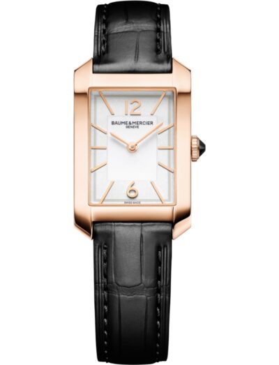 Baume & Mercier wristwatch with 18k pink gold case, grey dial and black alligator leather strap