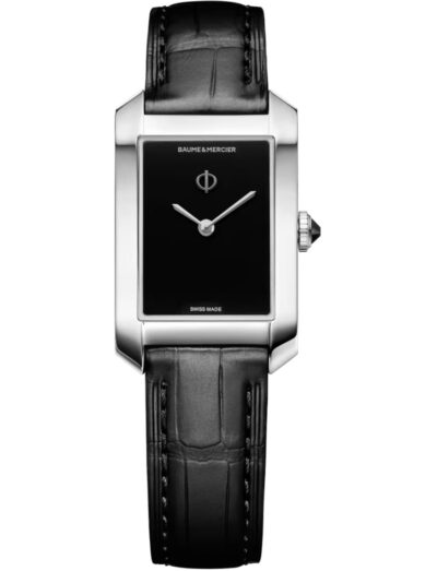 Baume & Mercier wristwatch with stainless steel case, black dial and black alligator leather strap