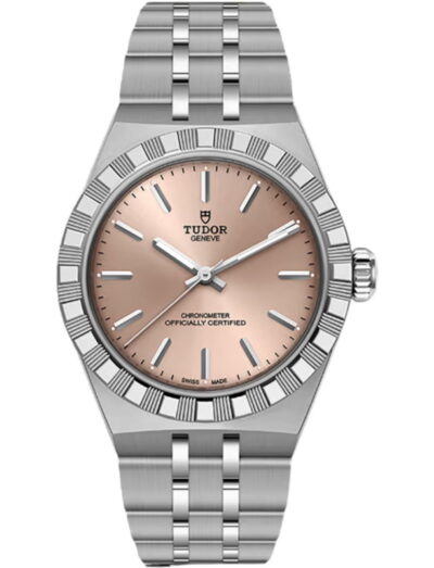 Tudor wristwatch with stainless steel case and bracelet and salmon dial