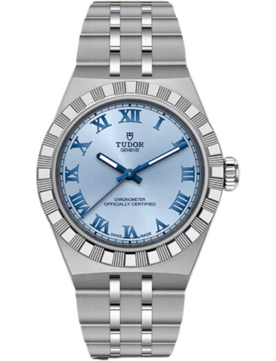 Tudor wristwatch with stainless steel case and bracelet and light blue dial
