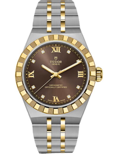 Tudor wristwatch with steel and yellow gold case and brown dial