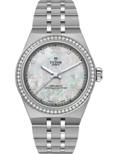 Tudor wristwatch with stainless steel case and bracelet and mother of pearl dial