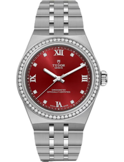 Tudor wristwatch with stainless steel case and bracelet and burgundy dial