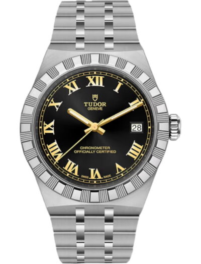 Tudor wristwatch with stainless steel case and bracelet and black dial
