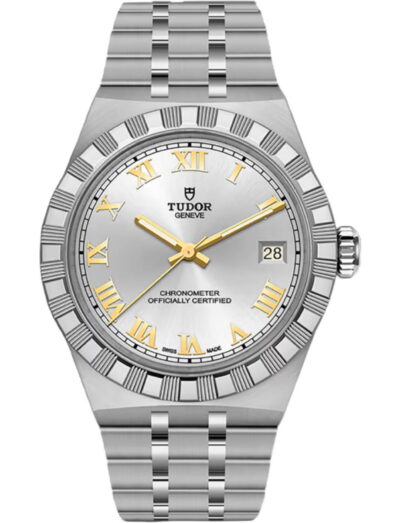 Tudor wristwatch with stainless steel case and bracelet and silver dial
