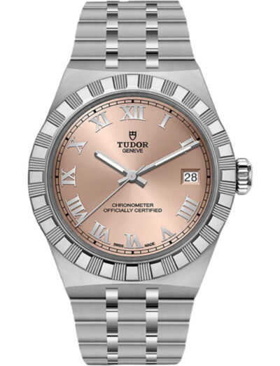 Tudor wristwatch with stainless steel case and dial and salmon dial