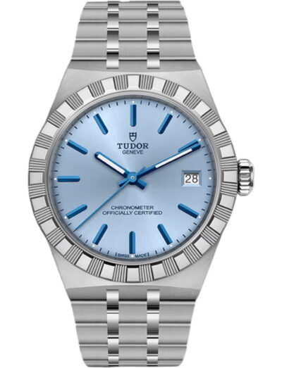 Tudor wristwatch with stainless steel case and bracelet and light blue dial
