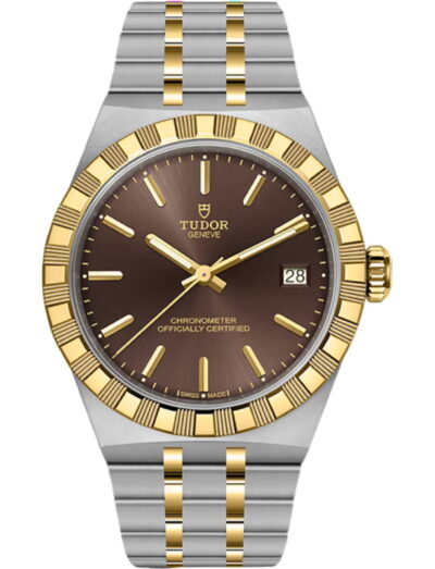 Tudor wristwatch with steel and yellow gold case and brown dial