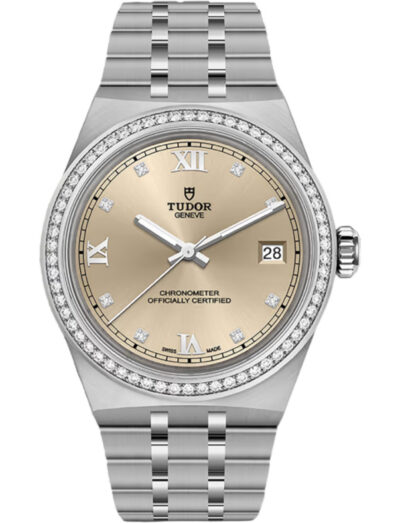 Tudor wristwatch with stainless steel case and bracelet and ivory dial