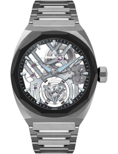 Bremont wristwatch with stainless steel case and bracelet and skeletonised dial