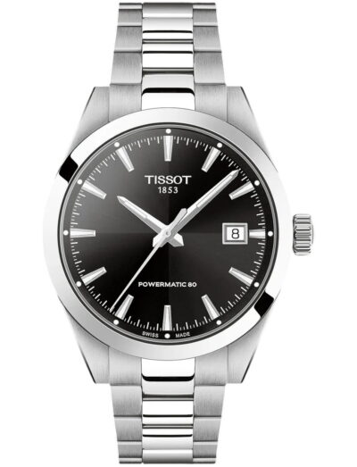 Tissot wristwatch with stainless steel case and bracelet and black dial