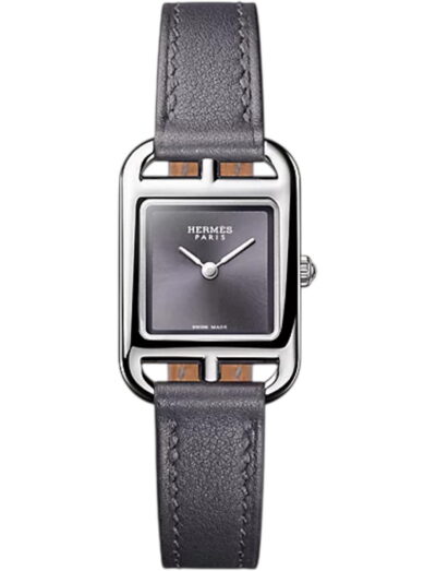 Hermes wristwatch with stainless steel case, slate grey dial and calfskin leather strap