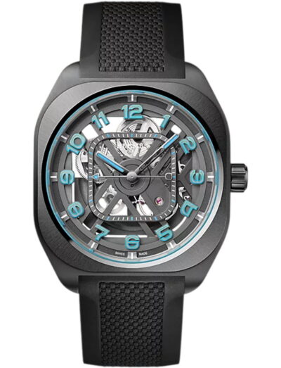 Hermes wristwatch with titanium case, openworked dial and black rubber strap
