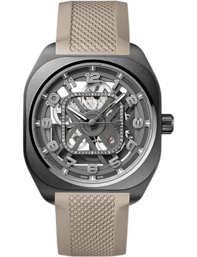 Hermes wristwatch with titanium case, openworked dial and dune rubber strap