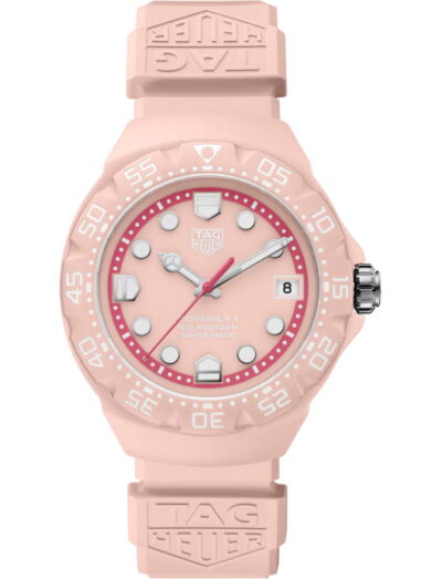 TAG Heuer Formula 1 wristwatch with TH-Polylight case, opaline pink dial and pink rubber strap
