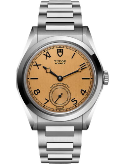 Tudor wristwatch with stainless steel case and bracelet and dark champagne dial