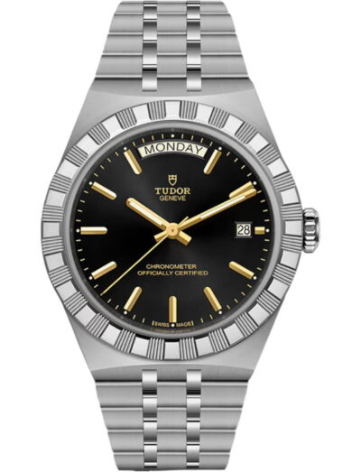 Tudor wristwatch with stainless steel case and bracelet and black dial